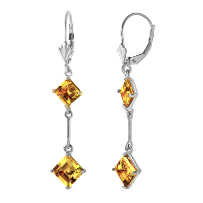 14K. SOLID GOLD LEVERBACK EARRINGS WITH CITRINES (White Gold)