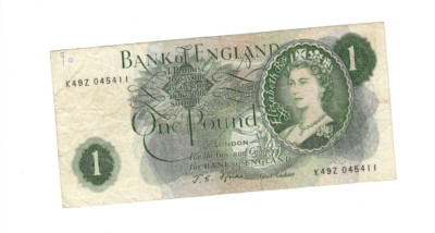 BANK OF ENGLAND J.S.FFORDE 1967  PREFIX K49Z 045411 FREEPOST UK