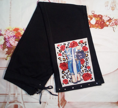Women Drawstring Pant Cotton-Graphic design/Rhinestone By Bling Bling U Sparkle