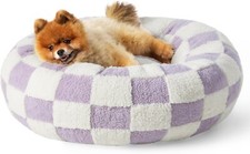 Donut Plush Pet Dog Cat Bed Fluffy Soft Warm Calming Bed Sleeping Nest SMALL