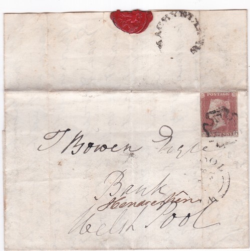 1841 QV SCHWARZE PLATTE 1d PENNY ROTE BRIEFMARKE FEHLER WALISISCHES MX MALTESERKREUZ AUF BRIEF