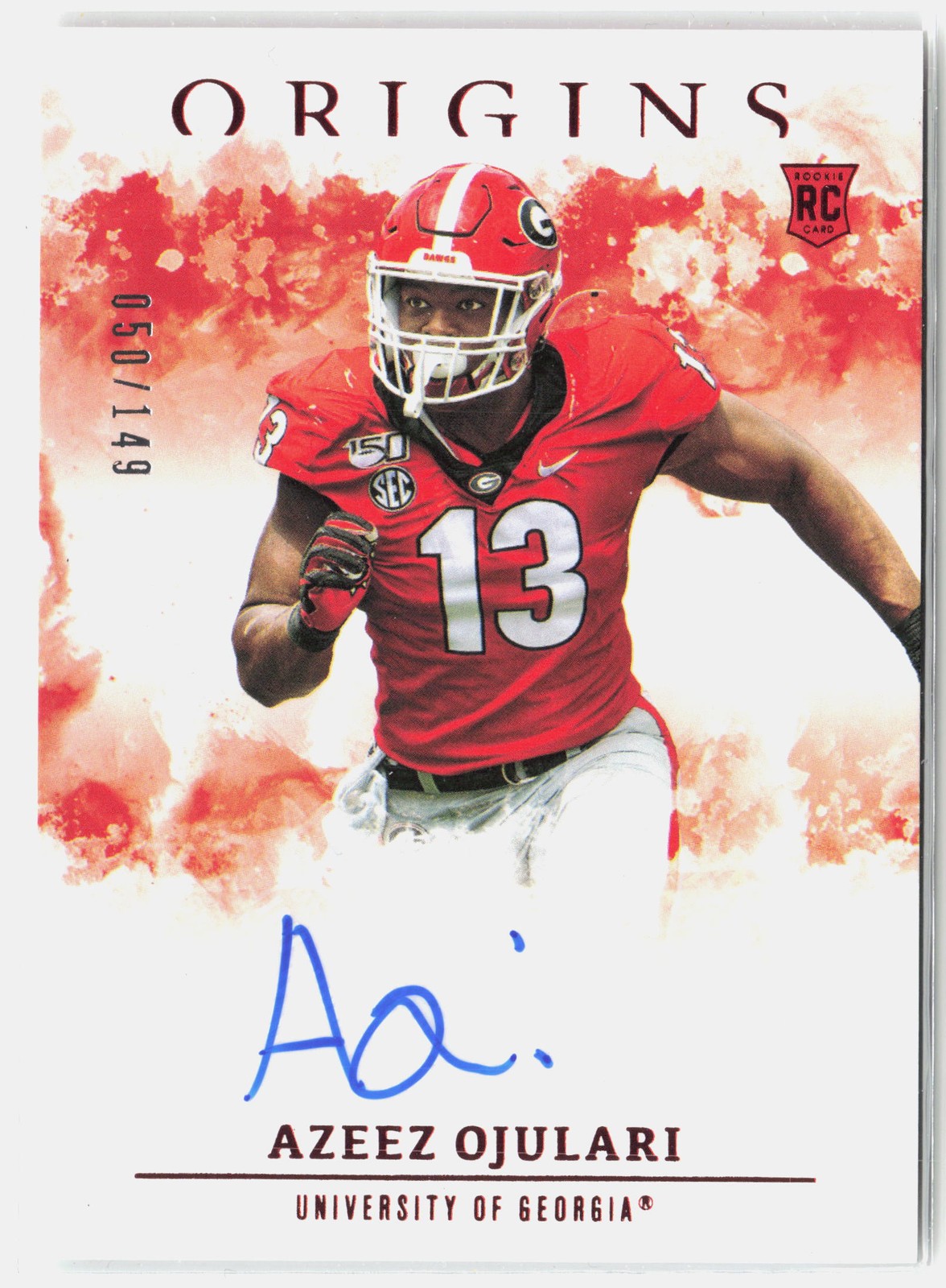 2021 Panini Chronicles Draft Picks Azeez Ojulari Origins Rookie Auto Red #/149