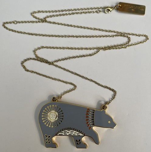 Wild & Wolf Folklore Necklace With Chunky Big Grizzly Bear Pendant Gold Tone