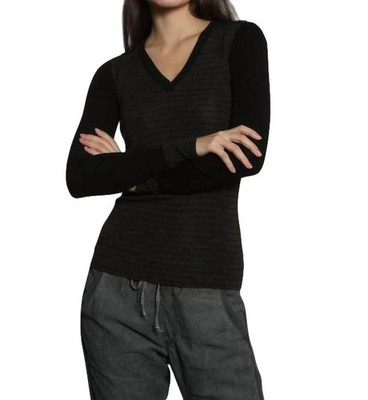 Label+Thread Skinny Rib Vee Pullover Brown/charcoal