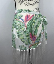 TiniBikini Women Tropical Swim Cover Up Sarong Wrap Skirt OSFA Green Pink NWT