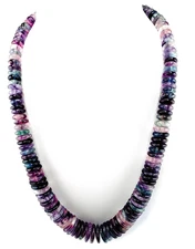 FAS Necklace Purple Fluorite Graduated Disc Stone 22" Sterling Chunky 1900