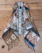 Raj Cardigan Womens One Size Aztec Open Front Fringe Sleeveless Vest