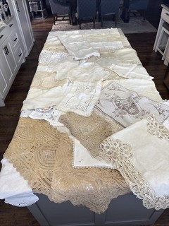 Estate Lot Of 42 Antique VTG Runners Hand Embroidery LACE Accents