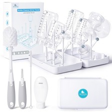 Travel Bottle Cleaning Kit: Portable Drying Rack  Brush Set for Working Moms...
