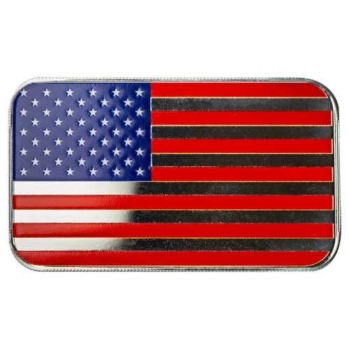American Flag 1 oz Silver Bar USA Full Color .999 Silver Bullion Bar in Capsule