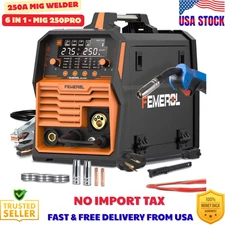 250A MIG Welder,6 in 1 Gas MIG/Gasless Flux Core/Stick/Lift TIG/Spot Welding/Spo