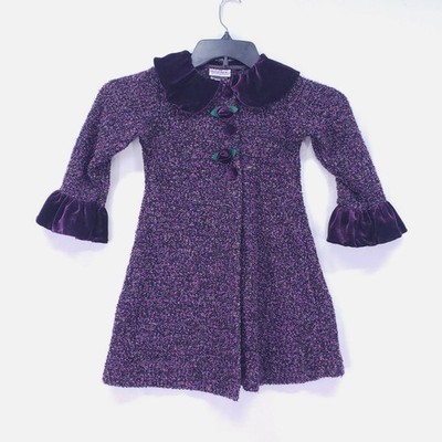 Blueberi Boulevard Size 5 Coat Sweater Cardigan Purple Velvet Tweed Ruffles