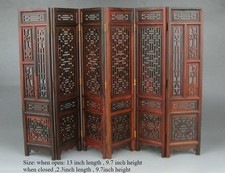 9.7" H China Rosewood Folding Screen Byobu Carved Flower Design Small Folding/