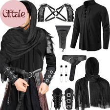 7 Pcs Men'S Renaissance Costume Set Medieval Pirate Shirt Viking Shawl Belt Shou