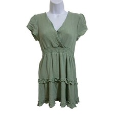 Altard State Sage Green Smocked Waist Tiered Ruffle Boho Mini Dress Size Medium