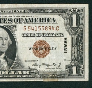 $1 1935 A (( HAWAII )) Silver Certificate ** PAPER CURRENCY (SMALL TAPE)