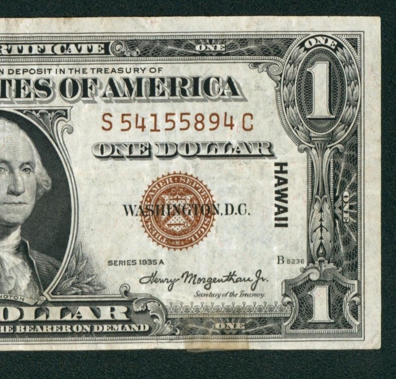 $1 1935 A (( HAWAII )) Silver Certificate ** PAPER CURRENCY (SMALL TAPE)