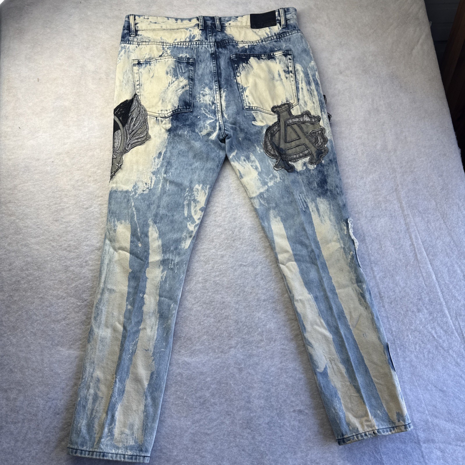 Imperious Distressed Patchwork Denim Embroidered … - image 11