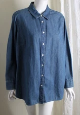 Talbots Sz 1X Denim Jean Wonderfully Washed 100% Cotton Blouse Shirt Top