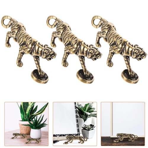 3 Pcs The Keychain of Treasure Tiger and Leopard Brass Ornament Figurine Office