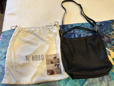 HOBO INT. Crossbody 100% Sheep Leather Pouch Purse Hobo Bag Black Bronze RARE