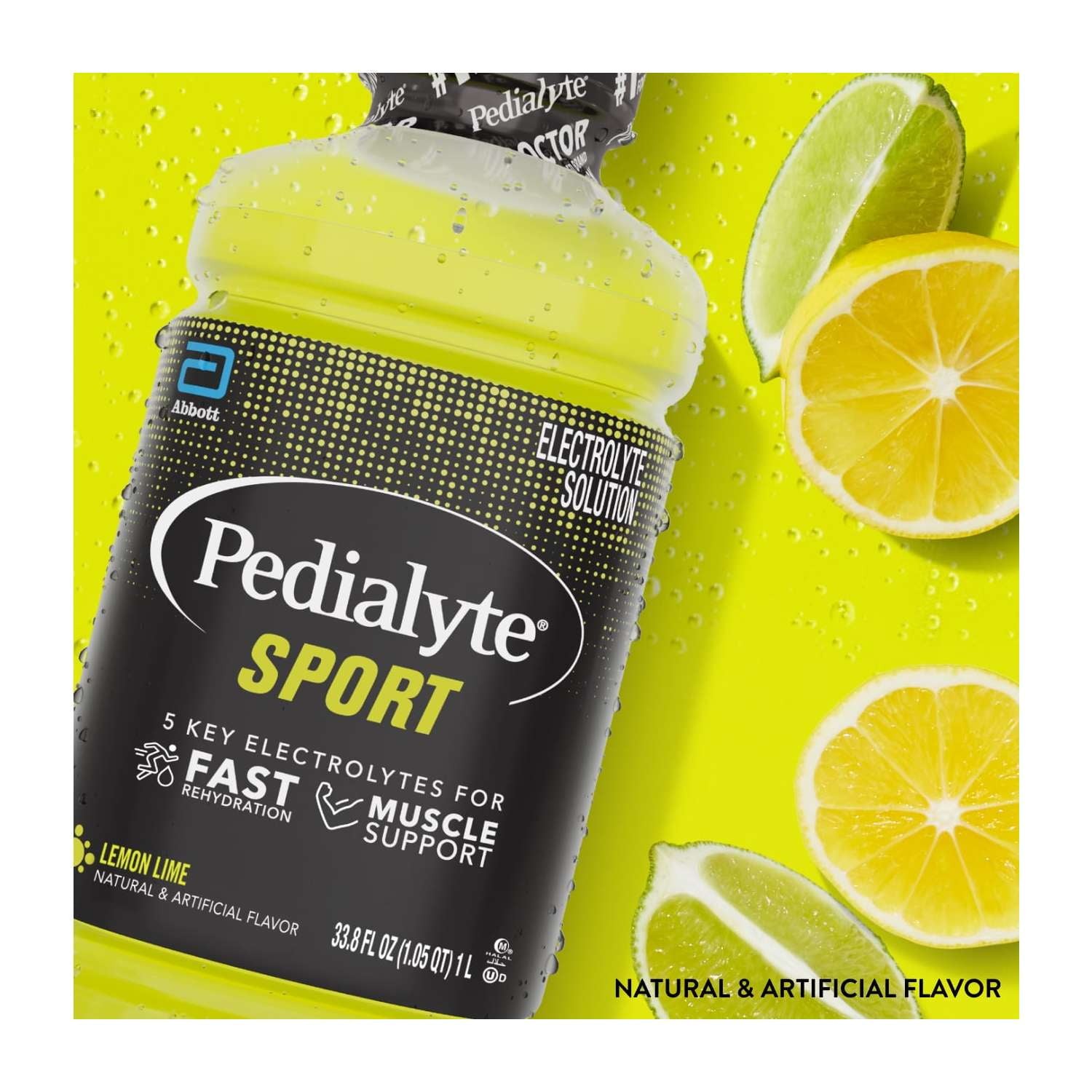 Sport Electrolyte Solution With 5 Key Electrolytes, Lemon Lime,1 Liter,Pack of 4
