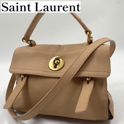 Yves Saint Laurent Muse Two 2WAY Handbag Shoulder Bag Gold Hardware Beige Auth