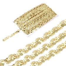 27 Yard Sequins Beaded Lace Trim 0.6 Inch Braid Trim Gold