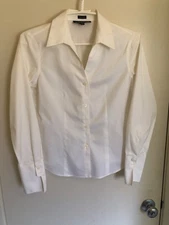 Jones New York Signature Women's Button-Up Non-Iron Shirt White Petite Size 4
