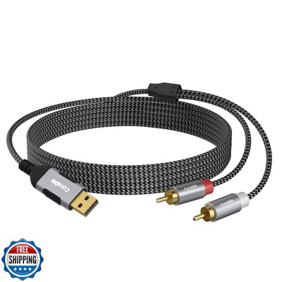 USB to RCA Audio Cable 6 FT, USB-A to 2RCA Jack Plug Adapter, Type-A to 2 Mal...