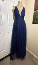 Windsor Flowing Blue Evening Tulle Gown Plunge Women’s Size 12