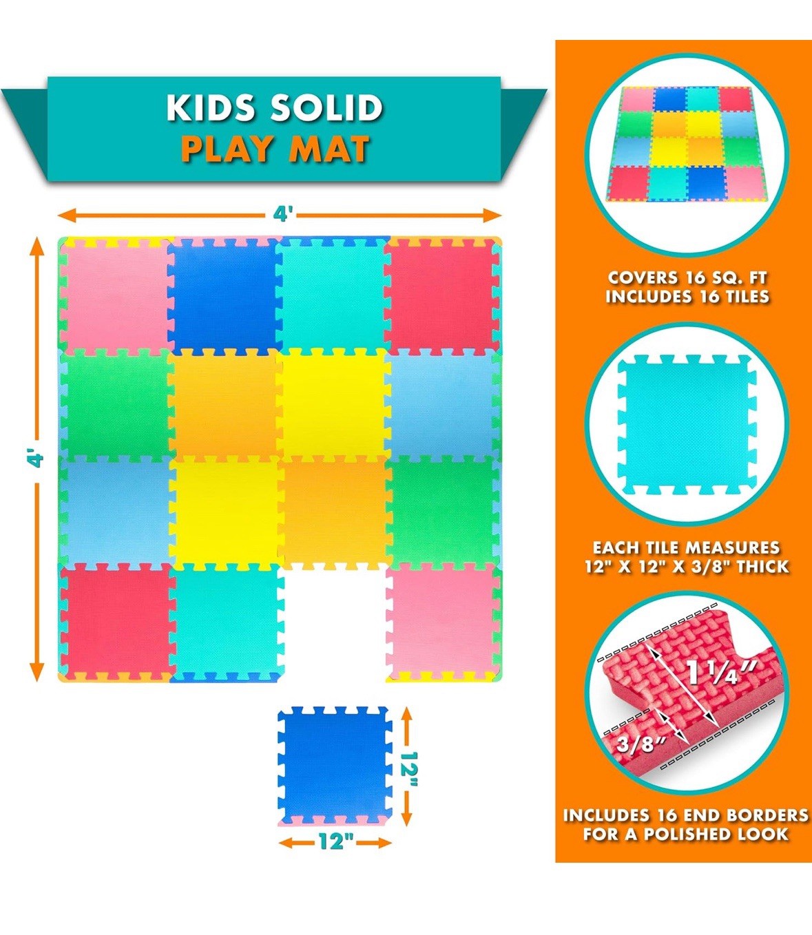 ProSource Foam Puzzle Floor Play Mat for Kids & Babies Assorted - 16 Tiles