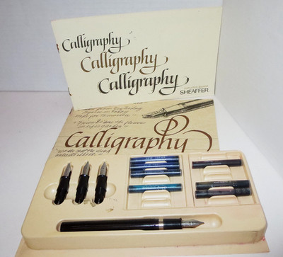 VTG Sheaffer Calligraphy Lot Fountain Pen 4 Nibs 7 Inks Booklets