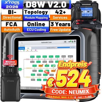 XTOOL D8W OBD2-Scanner Schlüsselprogrammierung 3 Jahre kostenlose Update Deutsch
