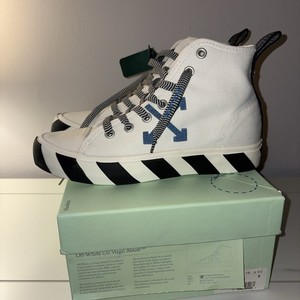 Off-White Men\'s Mid-Top Vulcanized Canvas Sneakers White/Black, Size 40 It Off-White Mid Top Vulcanized Canvas Shoes Black/White  main image 2