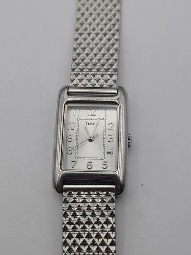 Vintage Timex Ladies Tank Watch Silver Tone New Battery Working