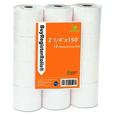 (12 Rolls) 2 1/4 x 150 ft White Adding Machine Tape Paper Rolls Premium One P...