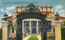 Palm Beach FL Whitehall Hotel Gate Entrance View Vintage Postcard Florida Unused