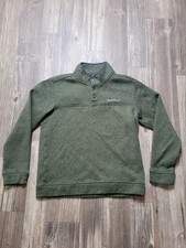 Eddie Bauer Pullover Mens Medium Green Radiator Fleece Snap Mock Neck Sweater