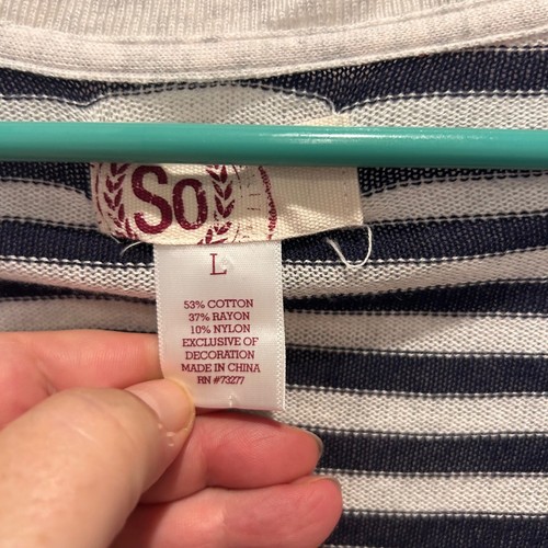 SO Cardigan Sweater Juniors L Navy Striped Button Down Long Sleeve Pink Trim y2k - Picture 5 of 5