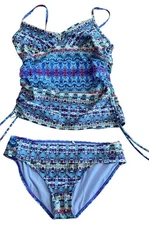 Prana Women's Purple Geometric Stretch Inez Tankini Swim Top Bikini Set Medium