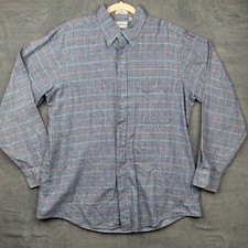 Saks Fifth Avenue Mens Plaid Button Down Shirt Long Sleeve Size L Single Needle