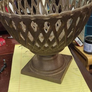 French Cast Iron Lattice Pedestal Garden Urn (fruit basket) or Planter Bro