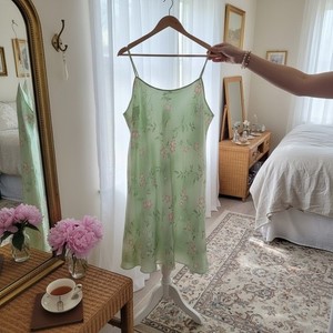 Avon Intimates Y2K Satin Nighty Slip Dress Mint Green Floral Sexy 2X