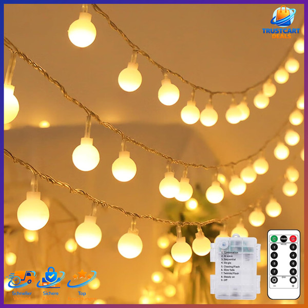 Lichterkette 80 LED Warmweiß Batterie Wasserdicht Mit Timer Fernbedienung 8 Modi-image