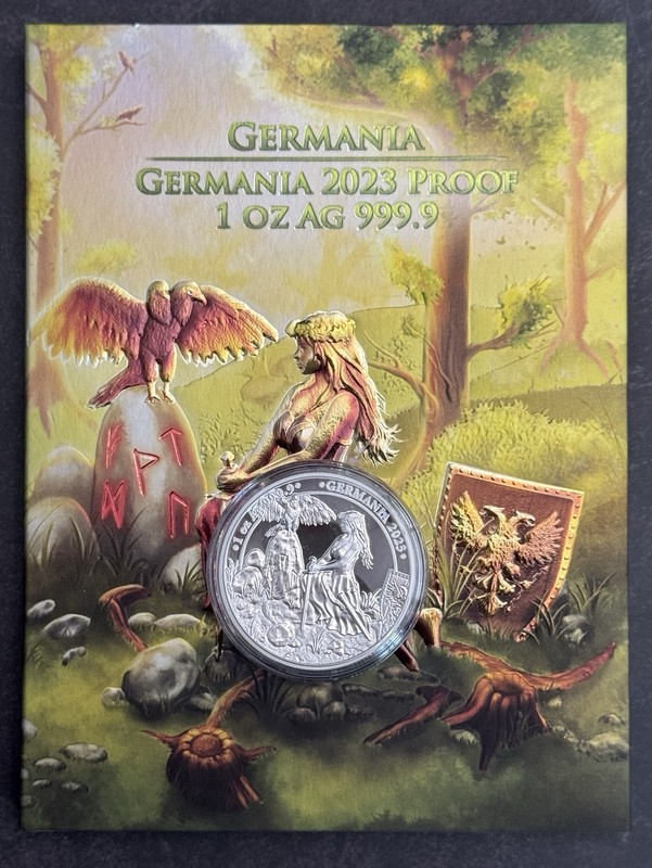 2023 Lady Germania 5 Mark. 1 oz .9999 Proof Silver Assay w/COA