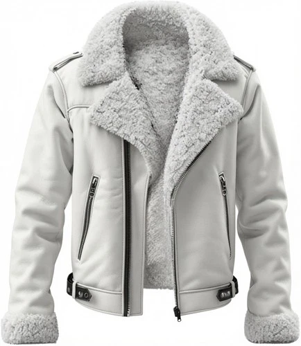 Men’s Genuine Sheepskin Shearling Aviator Bomber Leather Jacket winter fur Coat - product listing photo