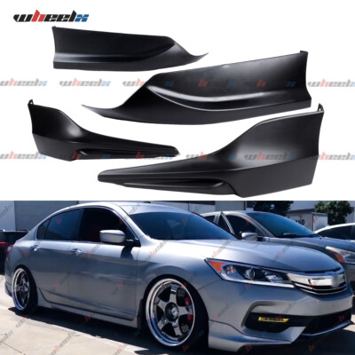 Matt Black Front Rear Bumper Lip Splitter for 16-17 Accord 4DR HFP Style Set/4pc