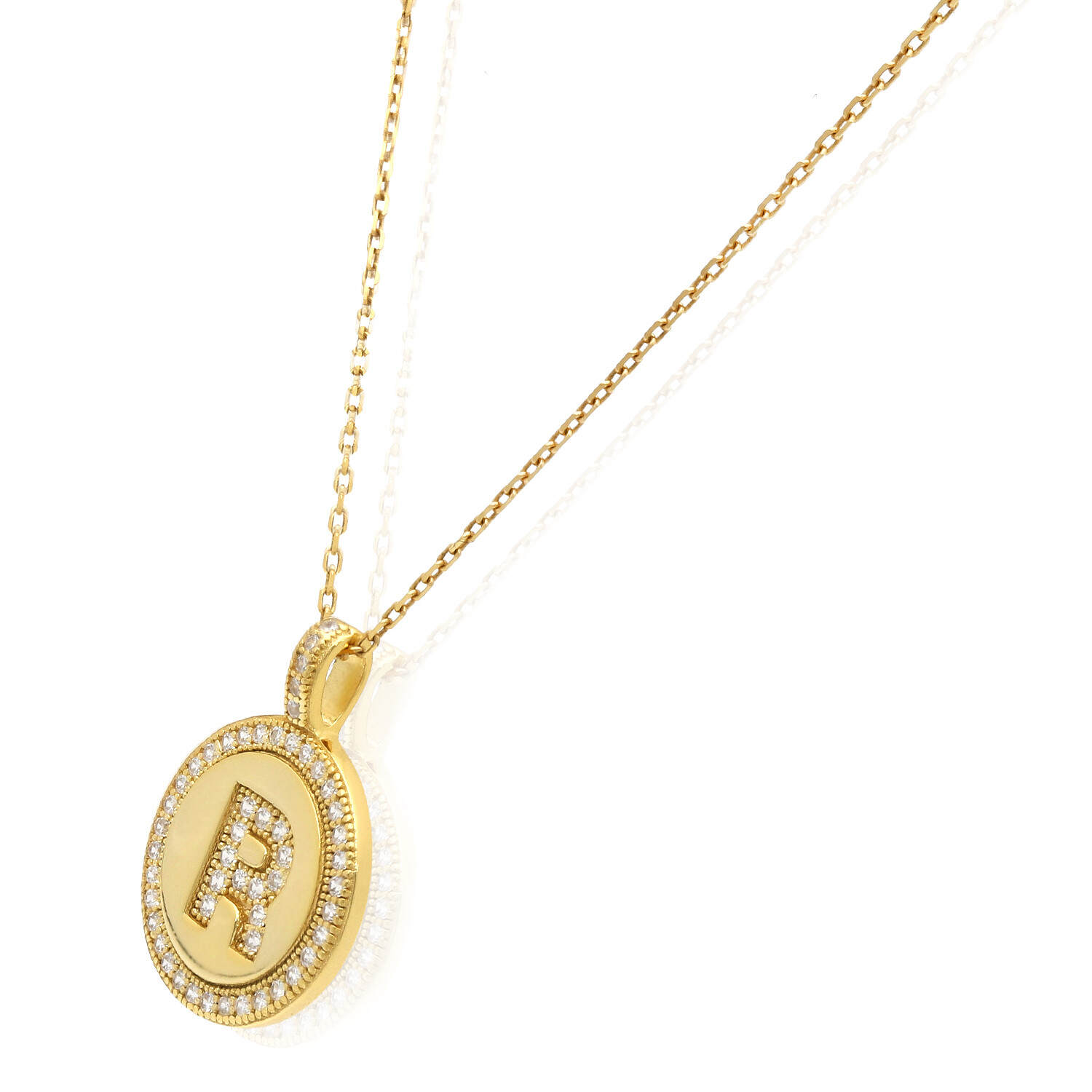 18K Yellow Gold Over Silver Simulated Diamond Round Initial Pendant Necklace 18" eBay