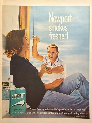 Newport Filter Cigarettes Couple Sailboat MCM Boomerang Vintage Print Ad  1964